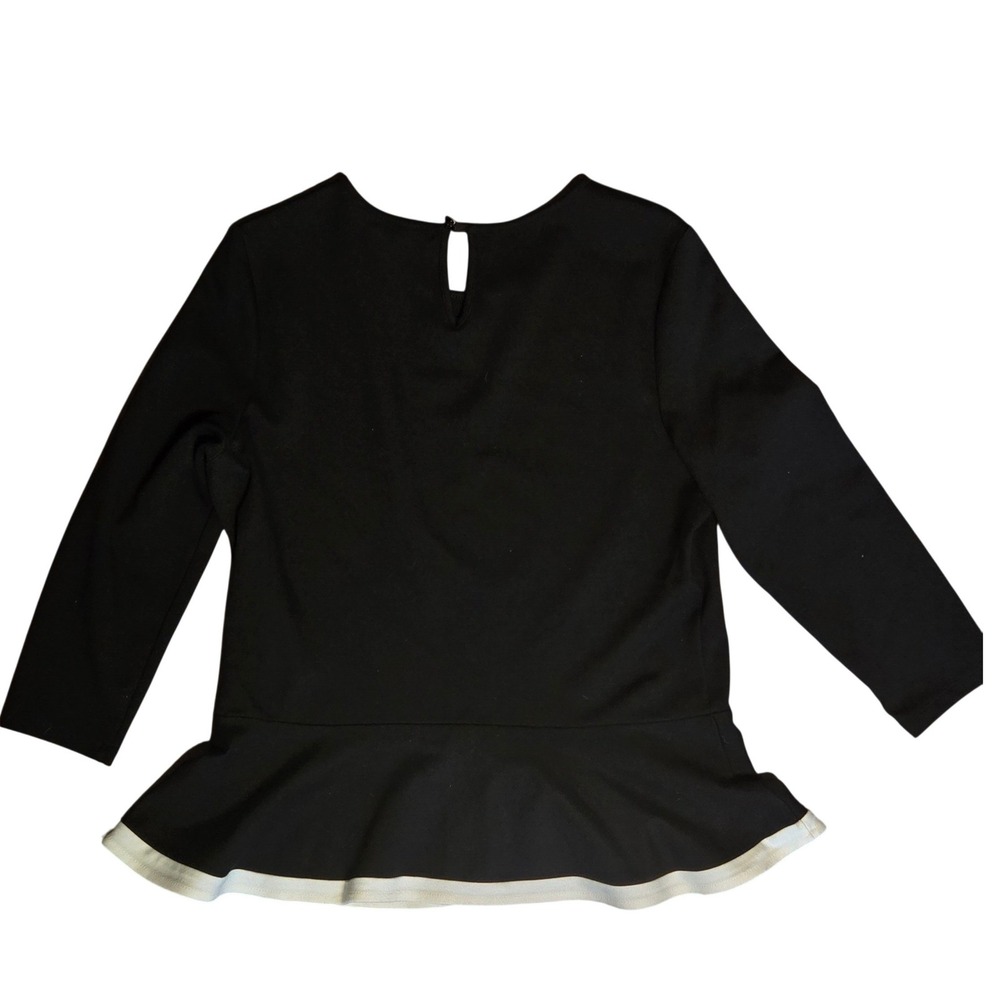 Lauren Ralph Lauren Black‎ Peplum Top 3/4 Sleeve Cream Trim Keyhole Back Medium